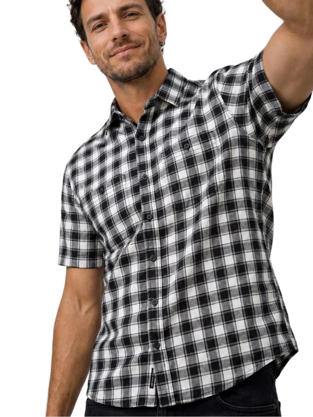VANS Button Down Shirt Short Sleeve Black White Plaid Men's Size M